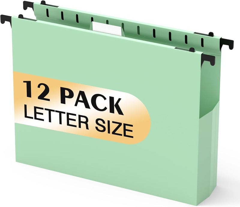 SHUTEX Extra Capacity Plastic Hanging File Folders, Hanging Folders, 12 Pack Reinforced Heavy Duty 2 Inch Expansion, Filing Cabinet Folders Letter Size for Bulk Files/Medical Charts(Sage Green) - Image 1